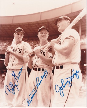 Bobby Thomson, Willard Marshall, and Johnny Mize Autographed New York Giants 8x10 Photo - Deceased
