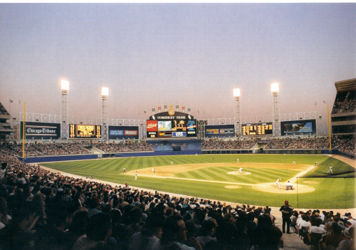 Comiskey Park (Chicago White Sox)
We offer two ways to display this image on your wall:
1. A 10x13 black wall plaque for $20, 
2. A 11x14 frame with double matting for $40.

Keywords: Comiskey Park Chicago White Sox photo