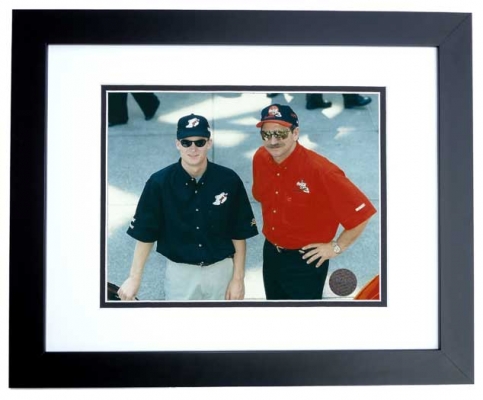 Dale Earnhardt Jr. & Dale Earhardt Sr. Unsigned 8x10 inch Photo BLACK CUSTOM FRAME - RARE Licensed Photo
