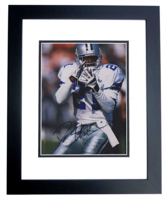 Deion Sanders Autographed Dallas Cowboys 8x10 Photo BLACK CUSTOM FRAME - 2x Super Bowl Champion
