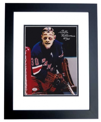 Gilles Villemure Autographed New York Rangers 8x10 Photo BLACK CUSTOM FRAME
