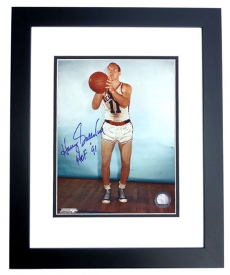 Harry Gallatin Autographed New York Knicks 8x10 Photo BLACK CUSTOM FRAME with Hall of Fame Inscription
