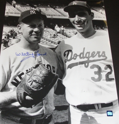 Whitey Ford Autographed New York Yankees 16x20 Photo with Sandy Koufax
Whitey Ford has personally hand signed this RARE 16x20 B+W Photo with a blue sharpie pen.  Pictured, but not signed is Sandy Koufax.  The item was signed on December 11, 2004, in NJ.  This autographed item is accompanied by a REAL DEAL Memorabilia Certificate of Authenticity (COA), and a matching Authenticity Sticker (Tamper Proof) on the signed item.  Get The REAL DEAL!

Keywords: WF16X20Koufax