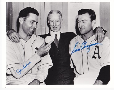 John Babich and Sam Chapman Autographed Philadelphia Athletics 8x10 RARE Photo - Deceased - pictured with Connie Mack
