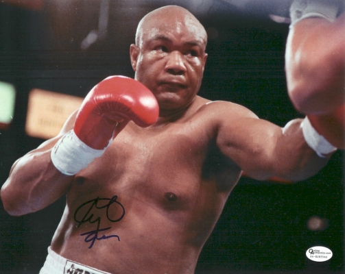 George Foreman Autographed 8x10 Action Photo
George Foreman has personally hand signed this 8x10 Photo with a Blue sharpie pen.   This item comes with a numbered Online Authentics.com authenticity sticker on the autographed photo, which you can verify online once you purchase it at Online Authentics.com, which is one of the top third party authenticators in the memorabilia industry.  This item also comes with a REAL DEAL Memorabilia Certificate of Authenticity (COA).  Get The REAL DEAL.

Keywords: GForeman8x10