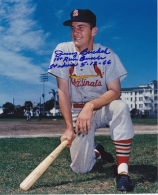 Jerry Buchek Autographed St. Louis Cardinals 8x10 Photo with "1st Run at Busch Stadium 5-12-66" inscription
