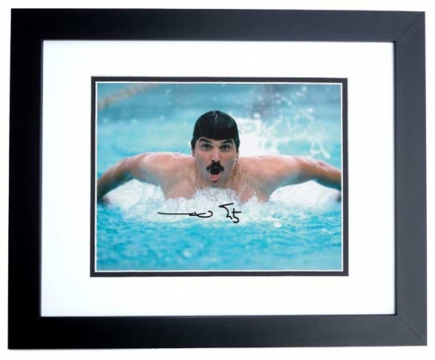 Mark Spitz Autographed Swimming 8x10 Photo BLACK CUSTOM FRAME
