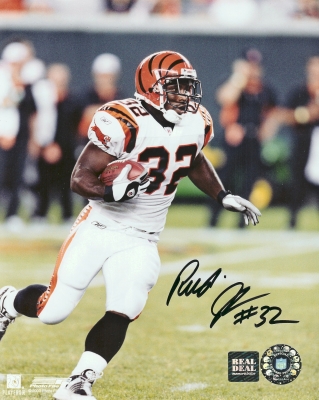 Rudi Johnson Autographed Cincinnati Bengals 8x10 Photo ~ White Jersey
Bengals star running back, Rudi Johnson, has personally hand signed this Cincinnati Bengals 8x10 photo with a black sharpie pen.  This autographed item comes with a REAL DEAL Memorabilia, Inc. Certificate of Authenticity (COA), and a matching  Authenticity Sticker on the signed item.
Keywords: RJ8x10white